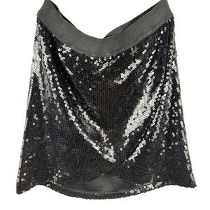 THML Women's Small Sequin Tulip Mini Skirt Black Lined Holiday Party Skirt Short